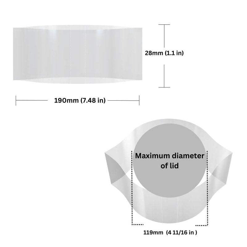Supplement and Supply 190 x 28 mm Clear Perforated Shrink Band for Deli Tubs, Food Storage Containers & Large Plastic Canisters [Cap Diameter: 4 11/16"] Pack of 1,000