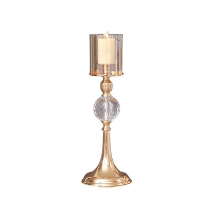 Candlestick Holders Light Luxury Metal Glass Tall Candlestick Candlelight Dinner Decoration Ornaments Candle Holders(Small)