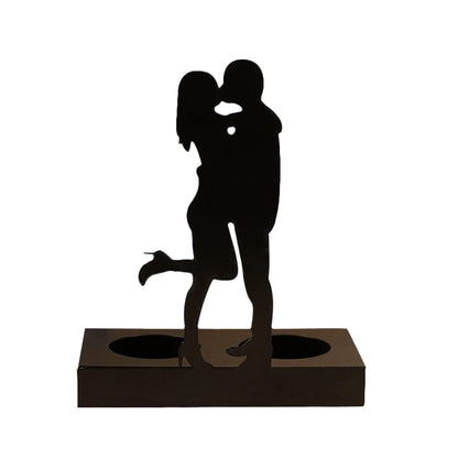 Handcrafted Iron Sculpture Candlestick Ornament, Romantic Couple Statue For Anniversaries, Decorative Modern Sculptures, Wedding Decoration Anniversary Ornament Figurine for Couples Valentine (C)