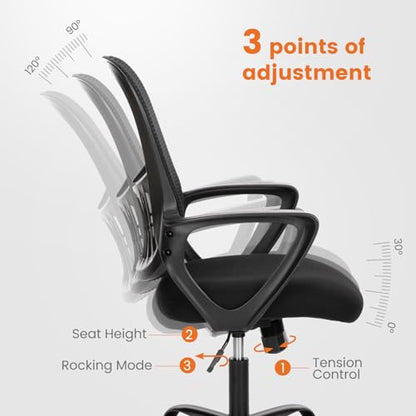 Sweetcrispy Ergonomic Mid-Back Mesh Home Office Desk Chair with Wheels, Lumbar Support, and Comfortable Armrests for Home, Bedroom, Study, Office