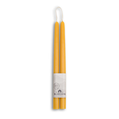 Bluecorn Beeswax Taper Candles, 100% Pure Natural Bees Wax, Pair of 12 Inch Yellow Tapered Candlesticks, Clean Burning & Dripless, Fragrance Free, Long Lasting, Home Decor, American Made, 1 Count