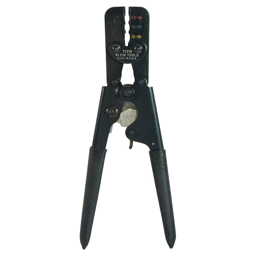 Klein Tools T1715 Insulated Crimper, Full Cycle Ratcheting, Insulated Terminals in Wires 22-16, 16-14, 12-10, Black