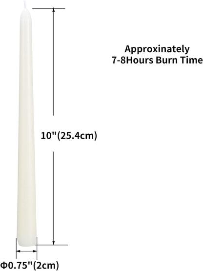 20 Ivory 10 Inch Unscented Smokeless Taper Candles with Cotton Wick, 7+ Hours of Long Lasting Burn, Great for Halloween,Home Decor & Parties, Beautiful Gifts!