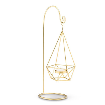 WEDDINGSTAR Large Gold Geometric Hanging Tealight Holder Set of 2