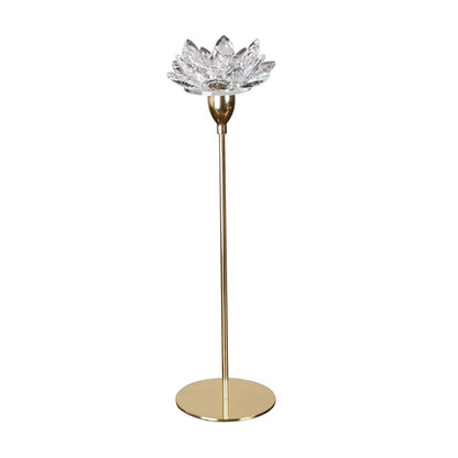 TOVINANNA Modern Simple Metal Candle Holder Small Crystal Lotus Candlestick Decorative Golden Wedding Candle Stand for Dining Room and Romantic Candlelight Dinner