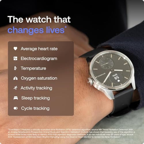 WITHINGS ScanWatch 2 - Women's Men's Health Smartwatch, ECG, SpO2, Temperature, Sleep Tracking, Respiratory Health, Waterproof, 30-Day Battery, 30-Day Battery, Android & iOS