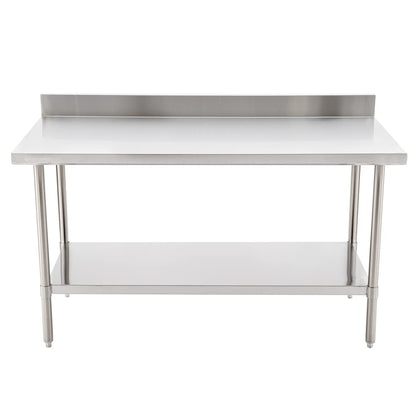 Restaurantware Kitchen Tek 30 x 60 Inch Stainless Steel Table 1 Commercial Work Table - 4" Backsplash Adjustable Feet Stainless Steel 304 Metal Table Great For Food Prep For Home Or Hotel