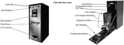 Seaga CM1250 Dollar Bill Change Machine, Large Coin Hopper 1000 Count Coin Capacity (Quarters), Capable of Dispensing Tokens 0.984 to 0.955 Inches, Reliable Rotary Delivery System, Dual Locking System