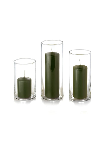 yummi Set of 36 Slim Pillars and Cylinder Vases - Olive