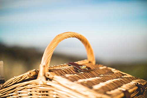 PICNIC TIME Piccadilly Picnic Basket, Romantic Picnic Basket for 2 - Includes Utensil Set, Glasses, Plates, and Wine Opener, (Red & White Plaid Pattern)