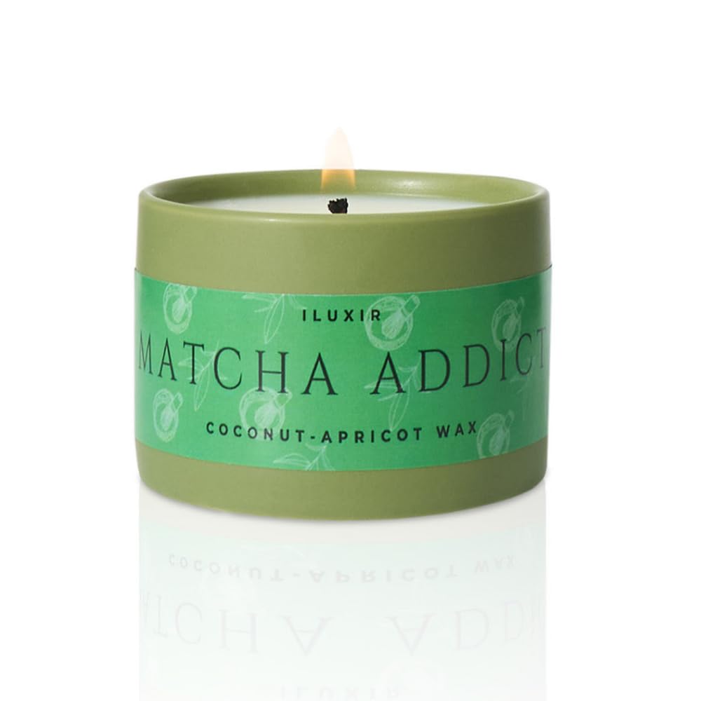 ILUXIR Matcha Scented Candle – Green Tea Citrus Sandalwood Aromatherapy Candle, Long Burning, Hand-Poured Coconut Apricot Wax, Non-Toxic, Cruelty-Free - 5 oz for Matcha Enthusiasts