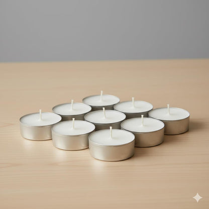 Anchals Collection Tea Light Candles Unscented White Wax Pack of 100 Long Burning Tealights for Diwali Decoration Pooja Home Decor Wedding Spa Meditation Aromatherapy