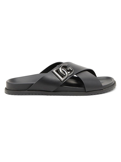 Dolce&Gabbana, Crossed Strap Leather Sandals, 43 (10 US/9 UK), Nero