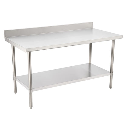 Restaurantware Kitchen Tek 30 x 60 Inch Stainless Steel Table 1 Commercial Work Table - 4" Backsplash Adjustable Feet Stainless Steel 304 Metal Table Great For Food Prep For Home Or Hotel