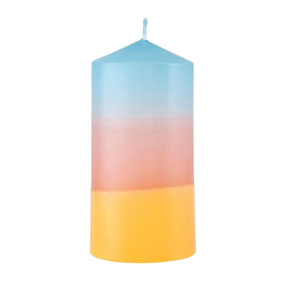 Slant Collections Tri-Colored Unscented Pillar Candle, 4.75-Inch, Blue/Pink/Orange