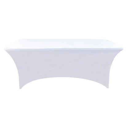 ZarzaaSik 2-Pack 4ft White Spandex Table Covers for Rectangular Folding Tables - Wrinkle Resistant Stretch Tight Table Cloths - Ultimate Fitted Table Protector for Parties, Banquet, and Wedding