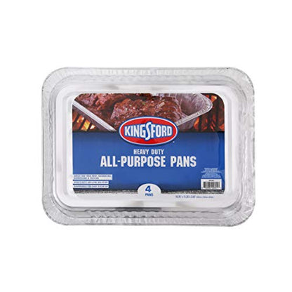 Kingsford Heavy Duty Large Aluminum Pans - Disposable Aluminum Pans for Cooking, Baking, Grilling, Frying & Roasting - Ideal Disposable Chafing Dish, Broiler, & Outdoor Tray 4 Count, (Pack of 1)