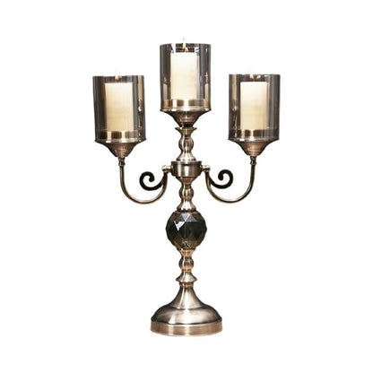 cfycfy987 Candelabra Retro Metal Glass Three-Head Candlestick Light Luxury Home Decoration Ornaments Candle Holder Candle Sticks Holder(Small)