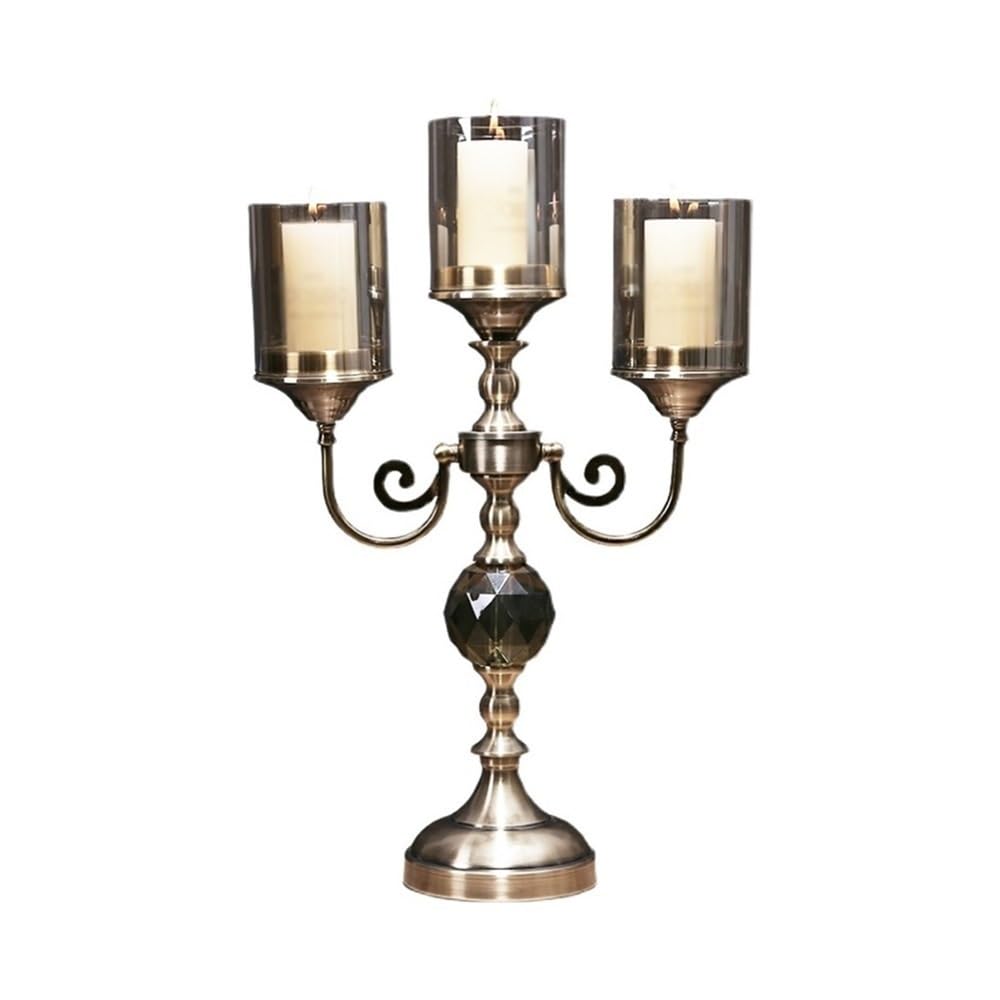 YUHUAWF Candle Holderss Retro Metal Glass Three-Head Candlestick Light Luxury Home Decoration Ornaments Candle Holder Decorative Candlestick(Small)