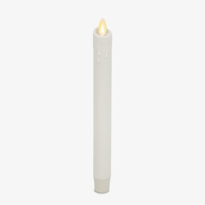 Luminara White Single Wax Drip Flameless Candle Tapers (1 x 9.5 inch), Moving Flame LED Candle Unscented Real Wax with Dripped Top Timer Function, Table, Mantel, Holiday Decoration