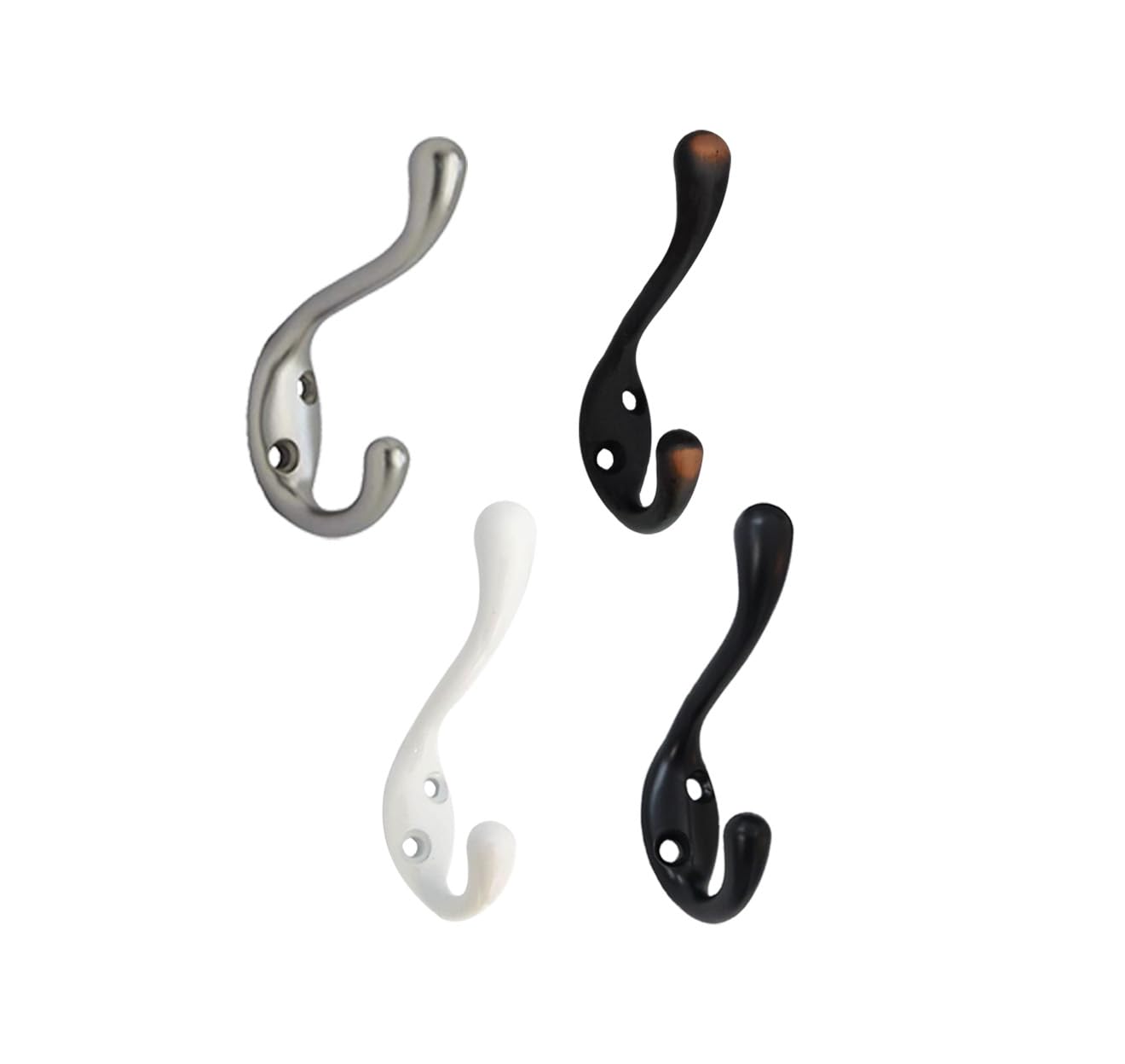 QCAA Premium Quality Heavy Duty Coat and Hat Hook Hanger, 3-3/8", Zinc Die Cast, Satin Nickel, 20 Pack, Made in Taiwan