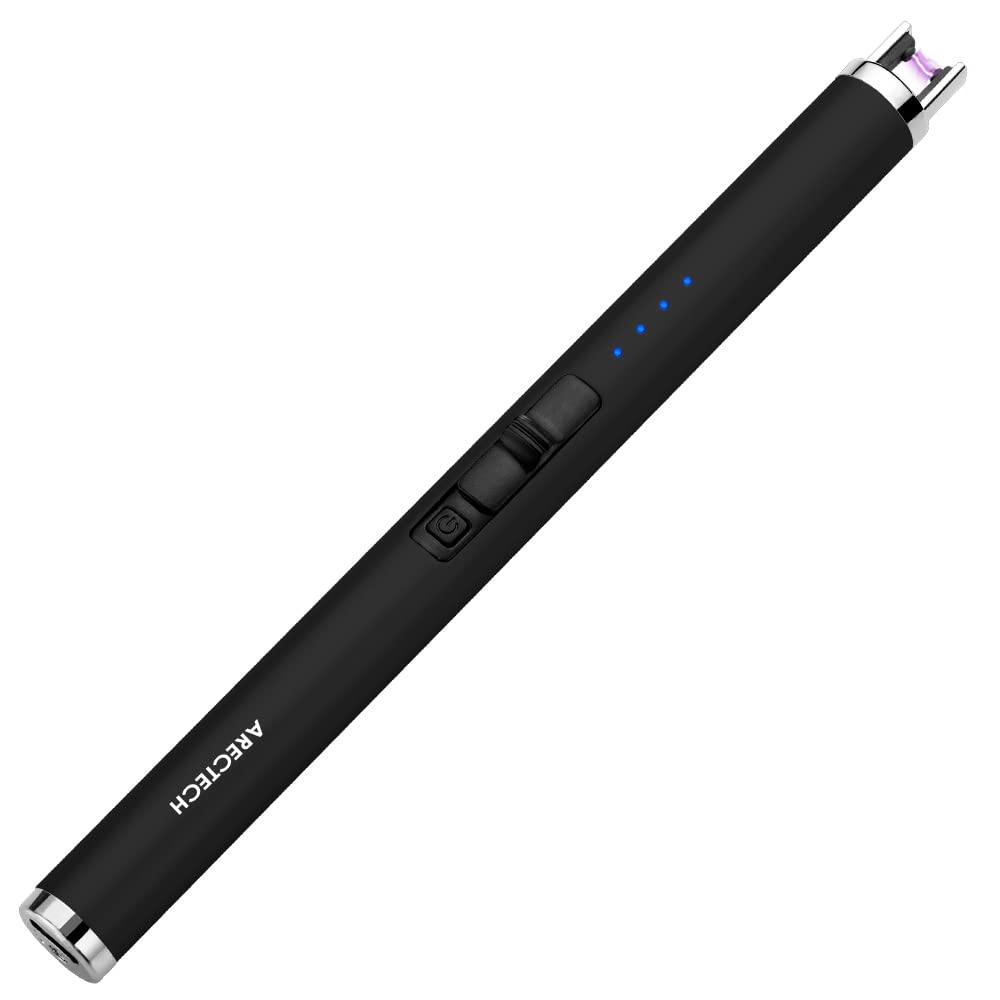 ARECTECH Rechargeable Electric Candle Lighter Arc Plasma Windproof Lighter for Candle Kitchen Birthday Gift for Mom Men Wife with Type-C Cable Black