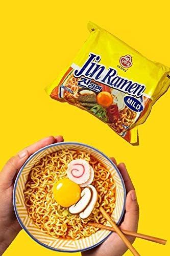 OTTOGI Jin Ramen Mild Flavor, Authentic Korean Instant Noodle, Genuine Korean Ramen Soup Mix, 4.23oz x 4 Pack