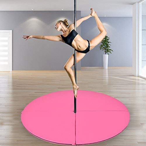 Tangkula Pole Dance Mat Foldable Yoga Exercise Safety Dancing Cushion Steel Pipe Crash Mat, Dia 5ft x 2" (Blue)