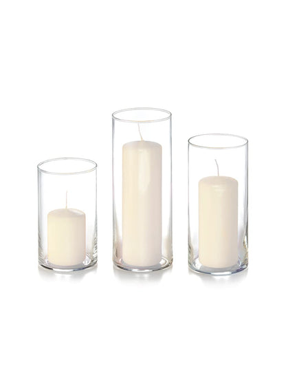 yummi Set of 12 Slim Pillars and Cylinder Vases - Ivory