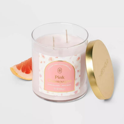 Threshold 2-Wick Lidded Glass Jar Candle (15.1oz, Pink Champagne)