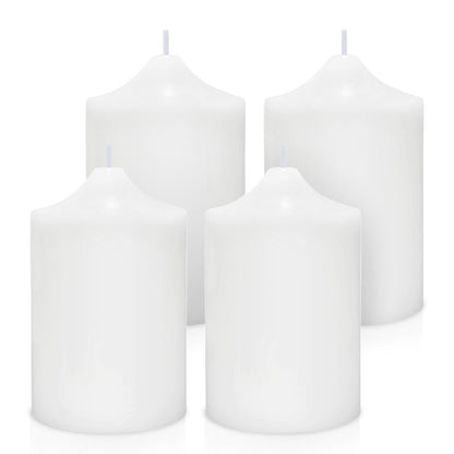 Set of 4 2x3 Inch White Pillar Candles, Dripless Unscented Cylinder Candles for Home Dinner Party Decoration - 24 Hours Burn Time