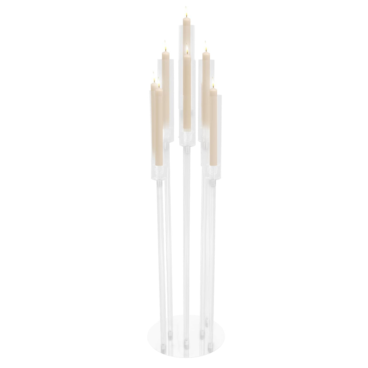4Pcs 9 Arms Acrylic Candle Holder, Clear Candlestick Holder w/Acrylic Shade, 42.5In Tall Crystal Tapered Candle Holders Centerpieces w/Rectangular Base for Home Wedding Party (4 Pcs 9 Arms Type B)