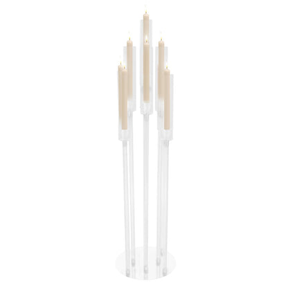 4Pcs 9 Arms Acrylic Candle Holder, Clear Candlestick Holder w/Acrylic Shade, 42.5In Tall Crystal Tapered Candle Holders Centerpieces w/Rectangular Base for Home Wedding Party (4 Pcs 9 Arms Type B)