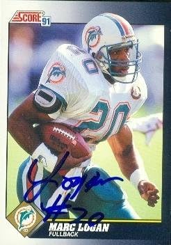 Marc Logan Autographed Football Card (Miami Dolphins) 1991 Score No.537