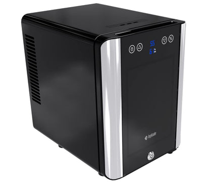 Terpkooler Essential Cooler Compact Portable Mini Fridge with Temp & Humidity Control, 3 USB Ports, Smoked Glass Shelves, Lockable UV Glass Door for Herbs, Oils, Cosmetics, and More