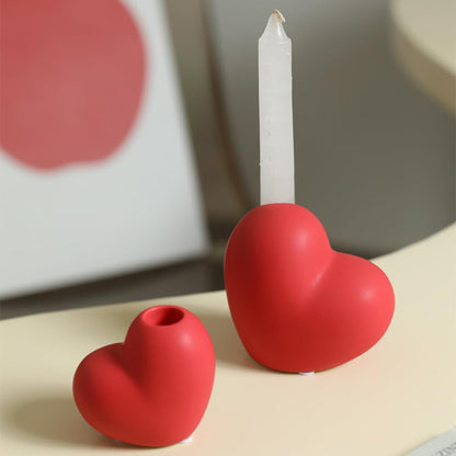 Valentines Day Ceramics Candlestick Holders Heart Candle Holders Decor for Mantel Wedding Festival Party Table Centerpiece Romantic Gift (Red Matte 1)