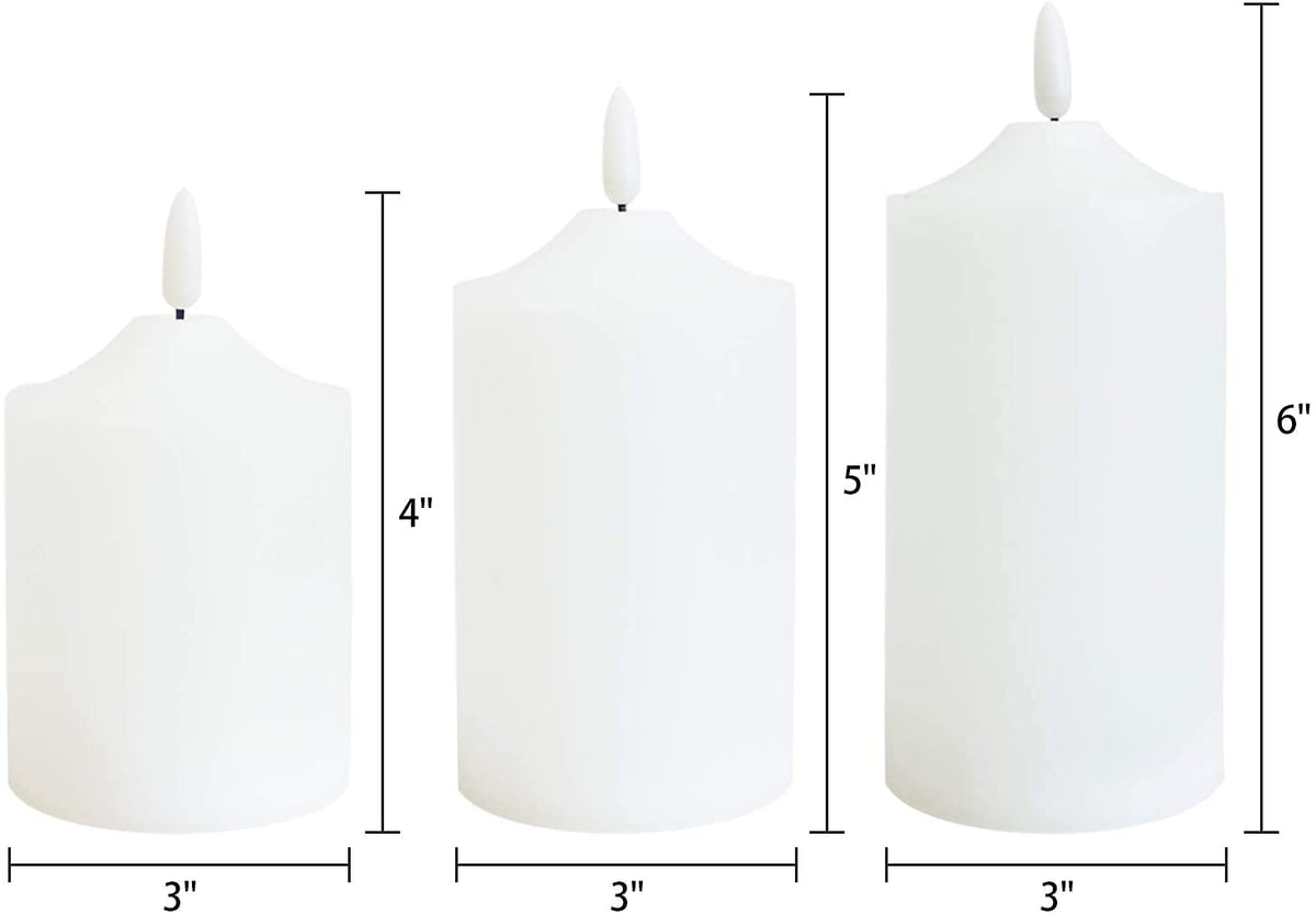 GenSwin Waterproof Flameless Flickering LED Candles with Remote & Timer,Battery Operated Pillar 3D Wick Candles for Indoor Outdoor Lanterns, Won’t melt, Long-Lasting(White, Set of 3)