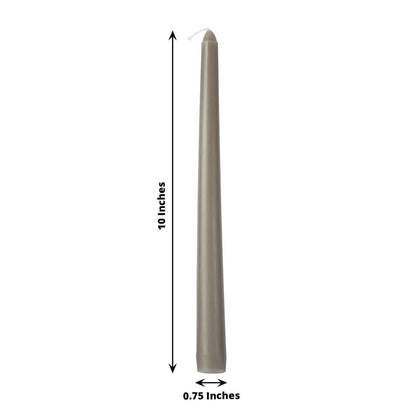 Tableclothsfactory 10" Tall Premium Quality Dripless Unscented Taupe Taper Candles Wedding Dinner Candles for Wedding Decoration Set of 12
