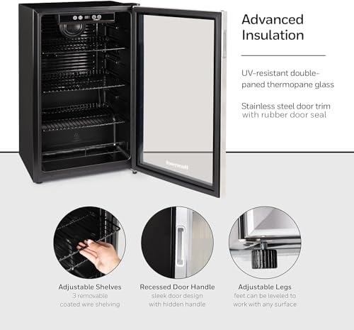Honeywell Beverage Refrigerator and Cooler, 115 Can Mini Fridge with Glass Door for Soda Beer or Wine for Office or Bar with Adjustable Removable Shelving, Commercial Grade
