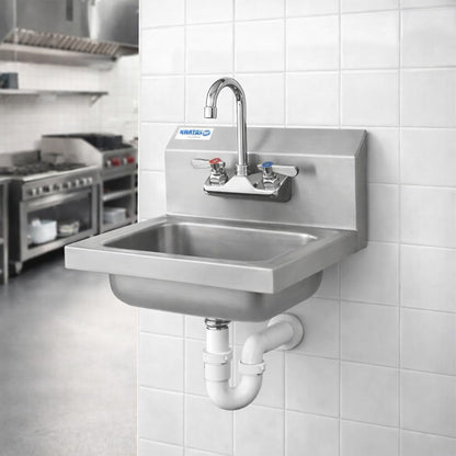 Kratos Commercial Hand Sink with Gooseneck Faucet | 14"W x 10"D x 5"H Stainless Steel Bowl | Wall Mounted Stainless Steel Handwashing Sink for Foodservice and Commercial Use | NSF Certified (28W-088)