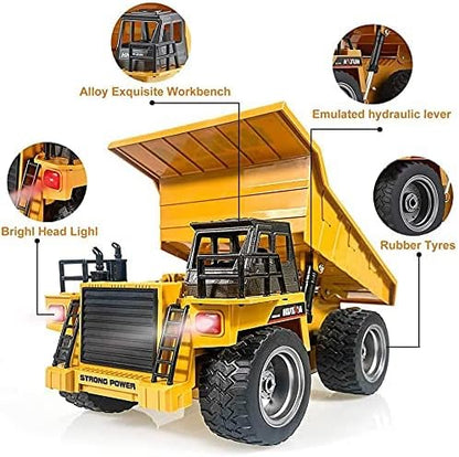 Remote Control Construction Dump Truck Toy 2.4G RC 6 Channel Bulldozer 4 Wheel Driver Mine Construction Alloy Metal Vehicle Truck 1:18 with 2 Rechargeable Batteries for Boys Birthday Gift Age 6+