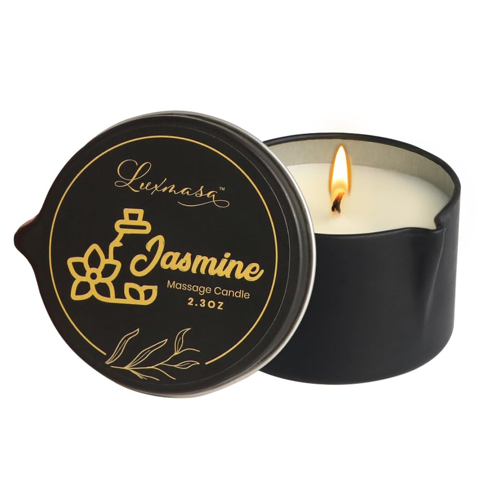 LUXMASA Low Temperature Pure Natural Soybean Oil Massage Candle, Jasmine Scented Aromatherapy Candle for Body Treatment and Skin Moisturizing 2.35 OZ