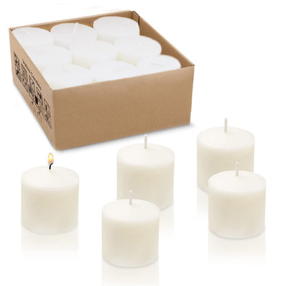 Mi Ka YIa 8 Hour Ivory Votive Candles for Weddings Party Spa & Emergency, Set of 9 Unscented Bulk Candles for Restaurants & Home Decoration, 1.25 Inch, 9 Pack