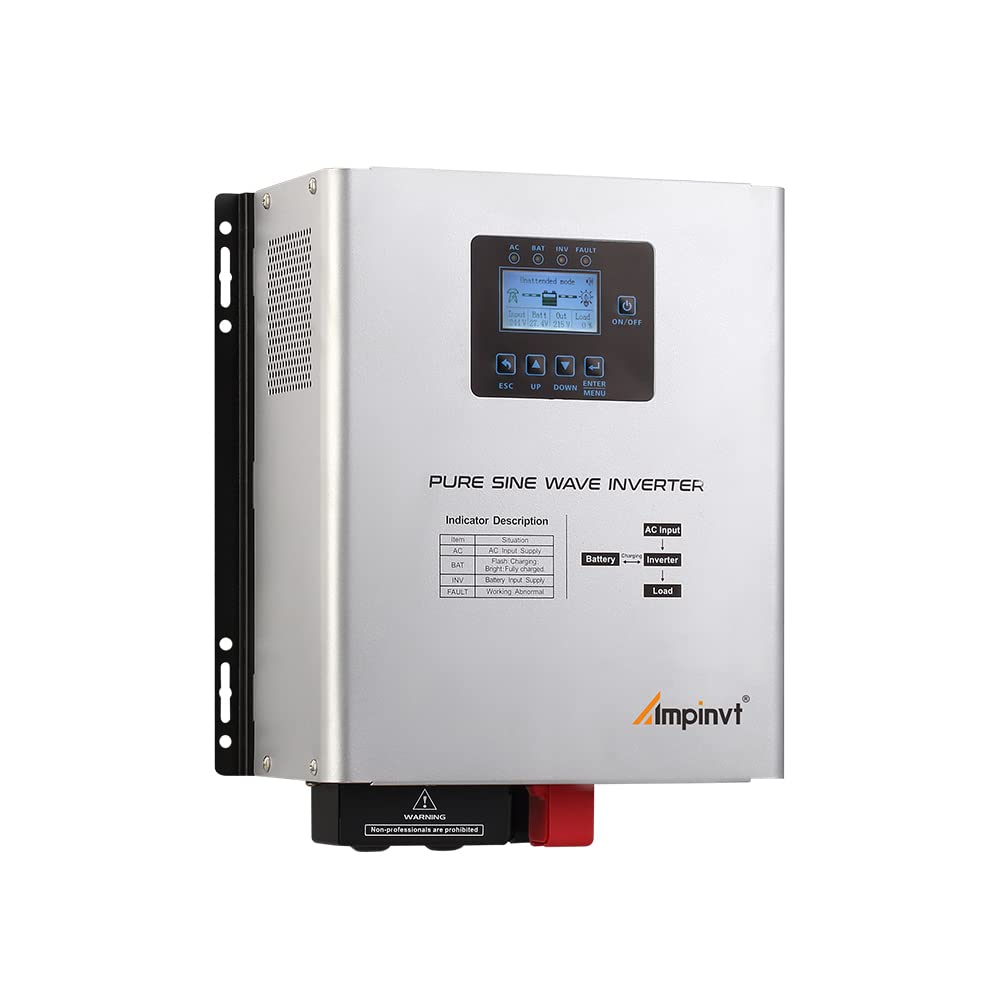 Ampinvt 1200W Pure Sine Wave Inverter with AC Charger, DC 24V to AC 120V Output,UPS Backup Power Low Frequency Inverter for Lithium, Sealed,AGM, Gel,and Flooded Batteries