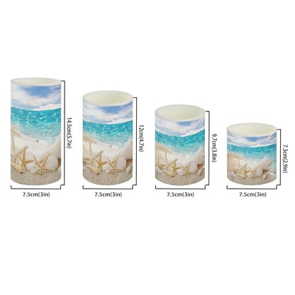NETILGEN Beach Starfish Seashell Flameless Light Candles Battery Powered with Timer Remote Color Chaging Pillar Candle with Warm Yellow Color Changing Light Pack of 4