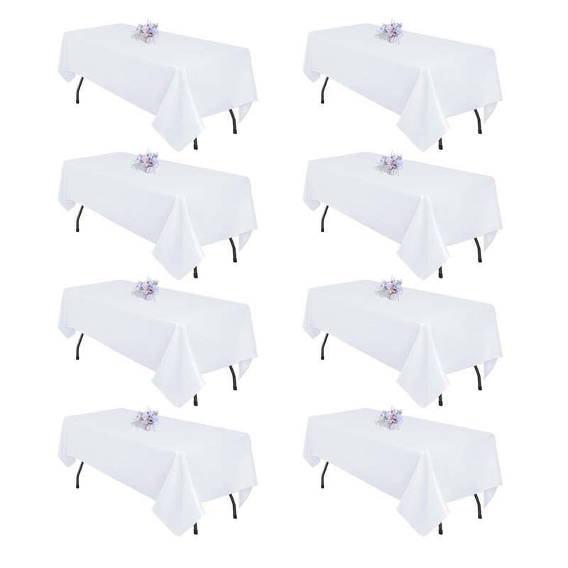pepmily 8 Pack White Table Cloth 60x102 Inch Rectangle Tablecloths for 6 Foot Rectangle Tables, Wrinkle Resistant Washable Polyester Fabric Rectangular Table Cover for Dining Banquet Wedding Party
