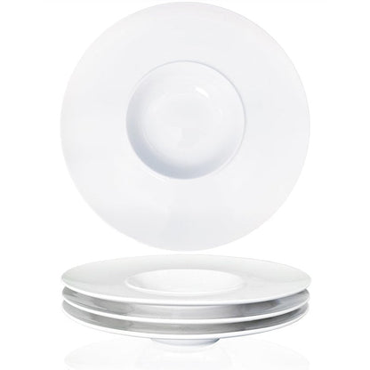 jinsongdafa Ceramics Rimmed Soup Bowls 8.5 oz, White 10.4 inch Exquisite small soup plate Set of 4, Pasta plates With Rim is the best choice for hotels, kitchens, fine restaurants and gourmets