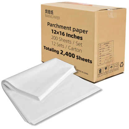 12x16 Inch - 2400 Bulk Sheets Precut Parchment Paper, Heavy-Duty Non-Stick Half-Sheet Liners for Baking Grilling Steaming Bread Cup Cake Cookie and More (White, 12"×16" (30.5×40.6cm) 2400 sheets)
