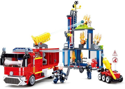 Sluban City Fire Training Set Fire Rescue Building Set with 4 Fireman Minifigures &amp Fire Truck Compatible with Lego City Fire Station Set Building Toys Gifts for Boys Aged 6-12 585 PCS