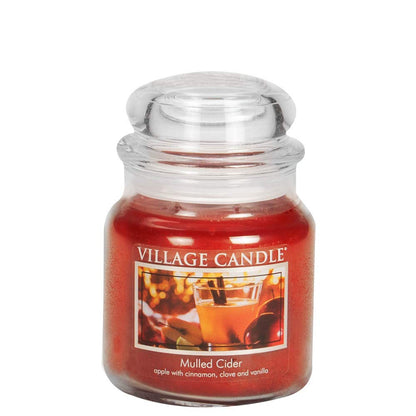 Village Candle Mulled Cider Medium Glass Apothecary Jar Scented Candle, 13.75 oz., Red